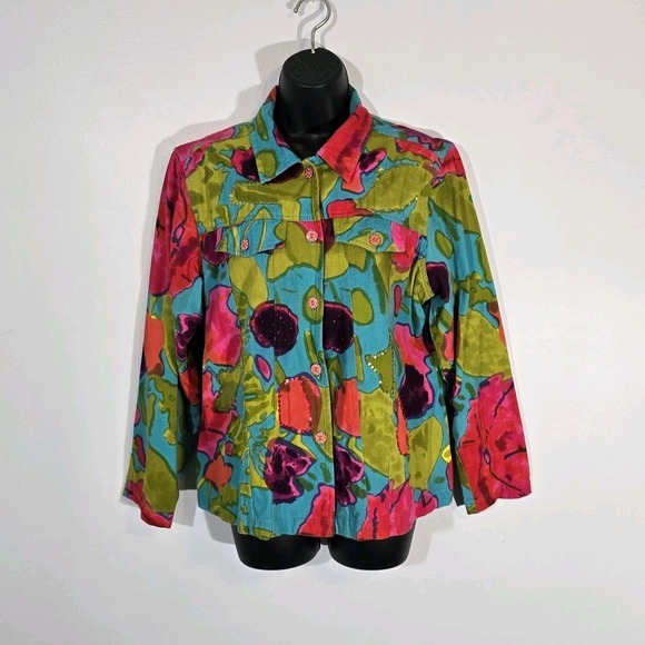 Choices Women's Colorful Abstract Print Button-Up Jacket‎ - Size XL - Picture 1 of 15